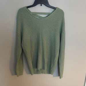 Poof New York Light Green Crew Neck Sweater with lace up back size medium